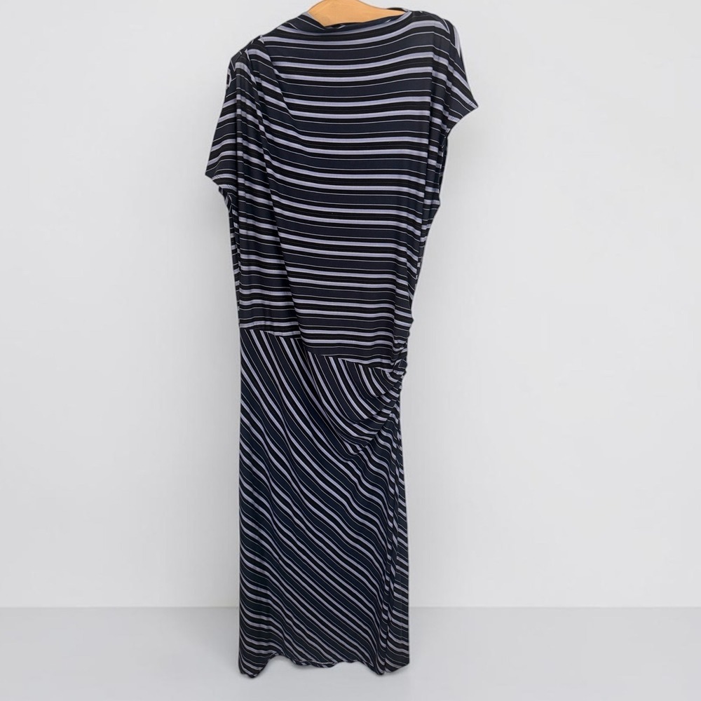 Reiss Dillion Blue Striped Ruched Draped Maxi Long Dress XL Sleeveless Sheath - Picture 8 of 12
